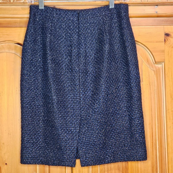 J Crew Blue/Black/Silver Wool Blend Plaid‎ Tweed Pencil Knee Length Skirt Size 0 - Picture 2 of 7